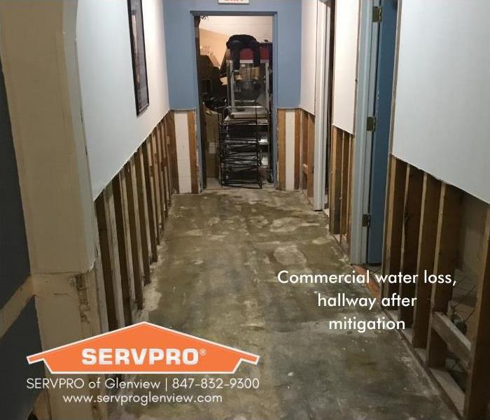 Commercial shop hallway after mitigation and dryout
