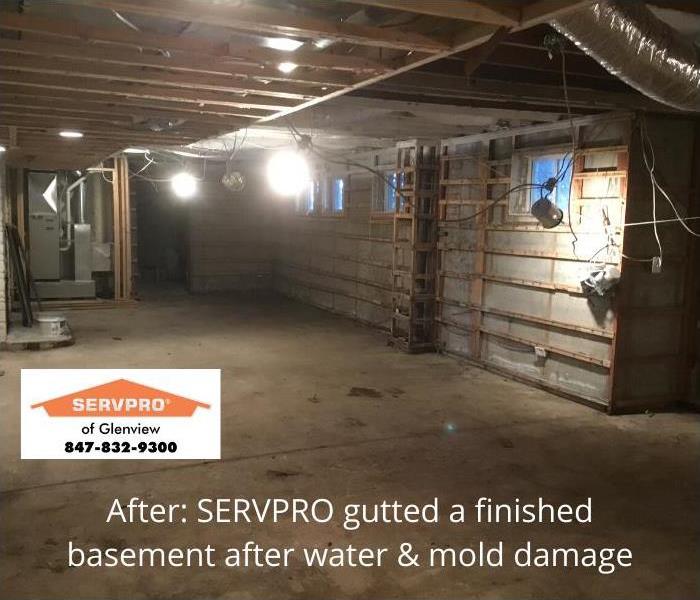 Image of gutted basement after SERVPRO came in