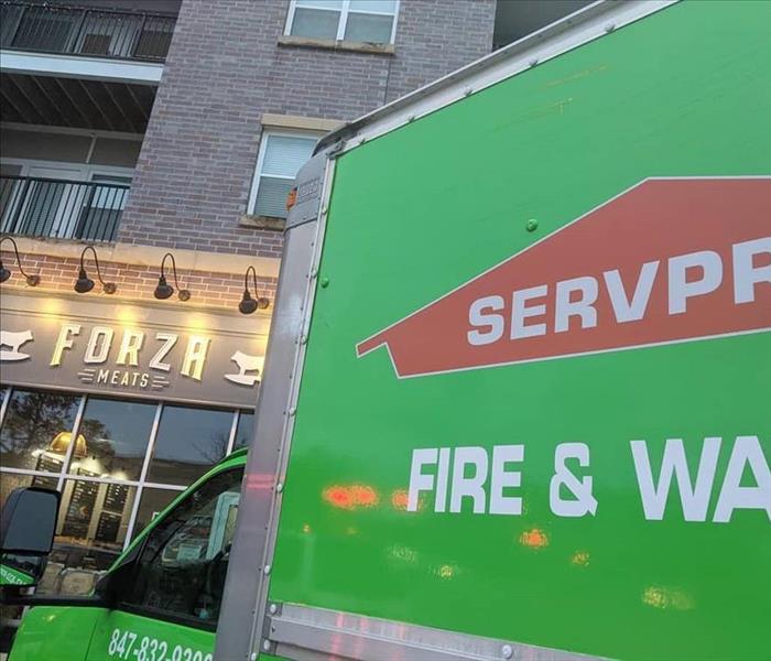 SERVPRO truck outside Forza Meats, a local butcher shop