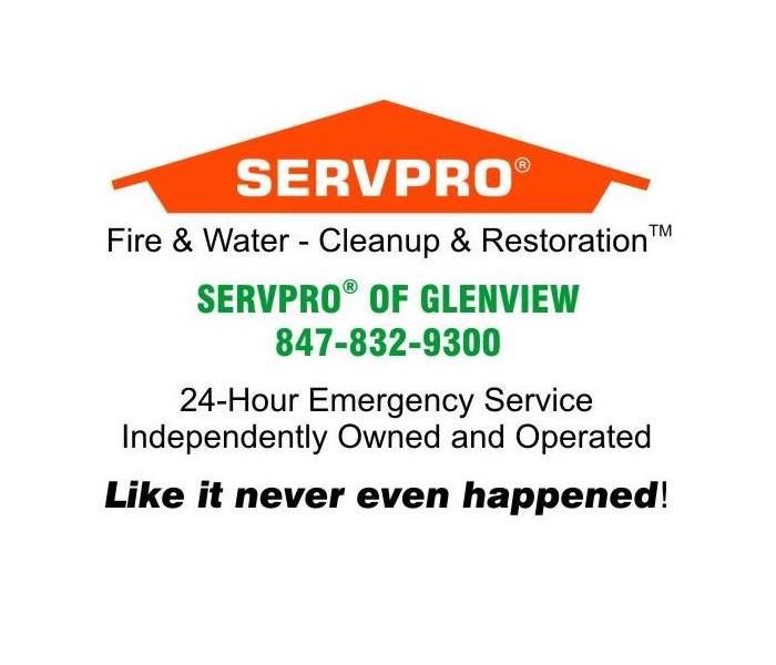 Image shows SERVPRO of Glenview calling card information including the phone number 847-832-9300