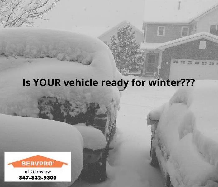 Image of snow-covered vehicles with text that reads: Is YOUR vehicle ready for winter?