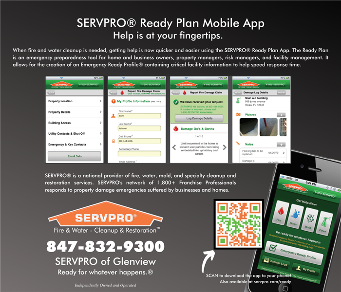 Ad with text explaining the SERVPRO Emergency Read Plan phone app